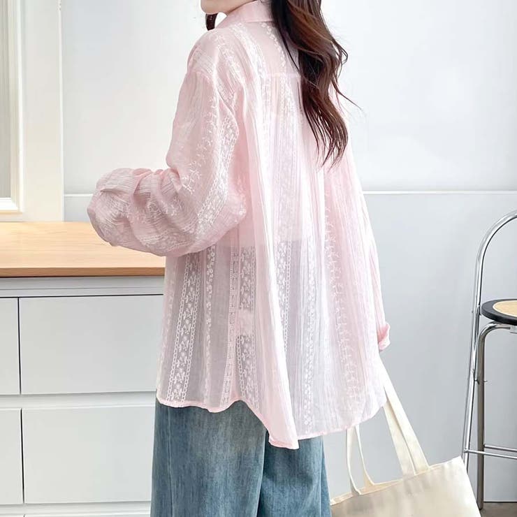 シャツカーディガン 3Dフラワープリント 透け感 | shoppinggo | 詳細画像10 