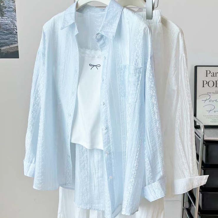 シャツカーディガン 3Dフラワープリント 透け感 | shoppinggo | 詳細画像13 