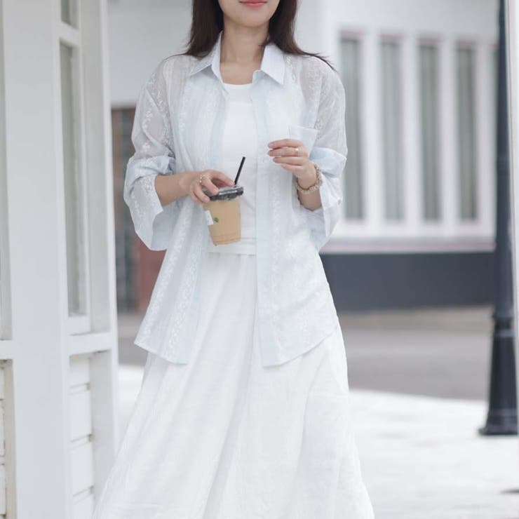 シャツカーディガン 3Dフラワープリント 透け感 | shoppinggo | 詳細画像15 