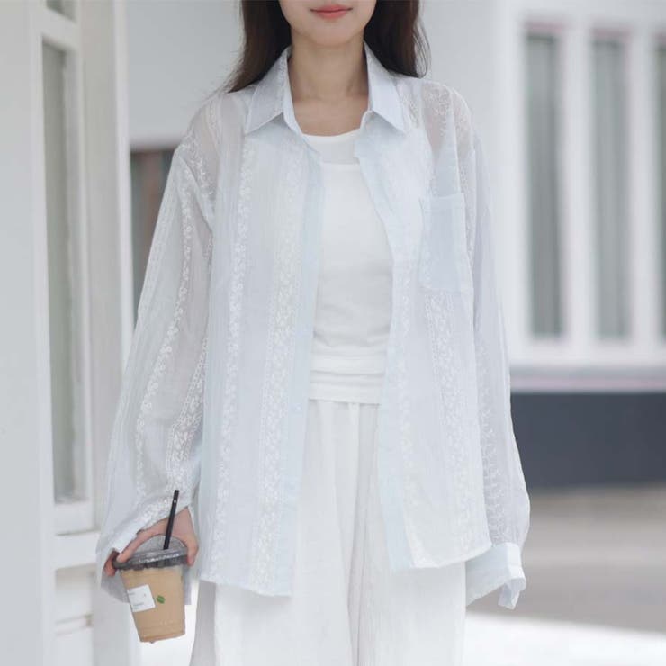 シャツカーディガン 3Dフラワープリント 透け感 | shoppinggo | 詳細画像17 