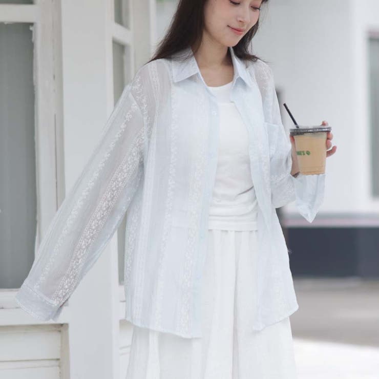 シャツカーディガン 3Dフラワープリント 透け感 | shoppinggo | 詳細画像19 