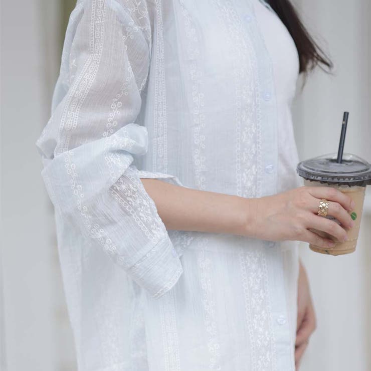 シャツカーディガン 3Dフラワープリント 透け感 | shoppinggo | 詳細画像26 