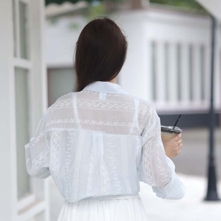 シャツカーディガン 3Dフラワープリント 透け感 | shoppinggo | 詳細画像27 