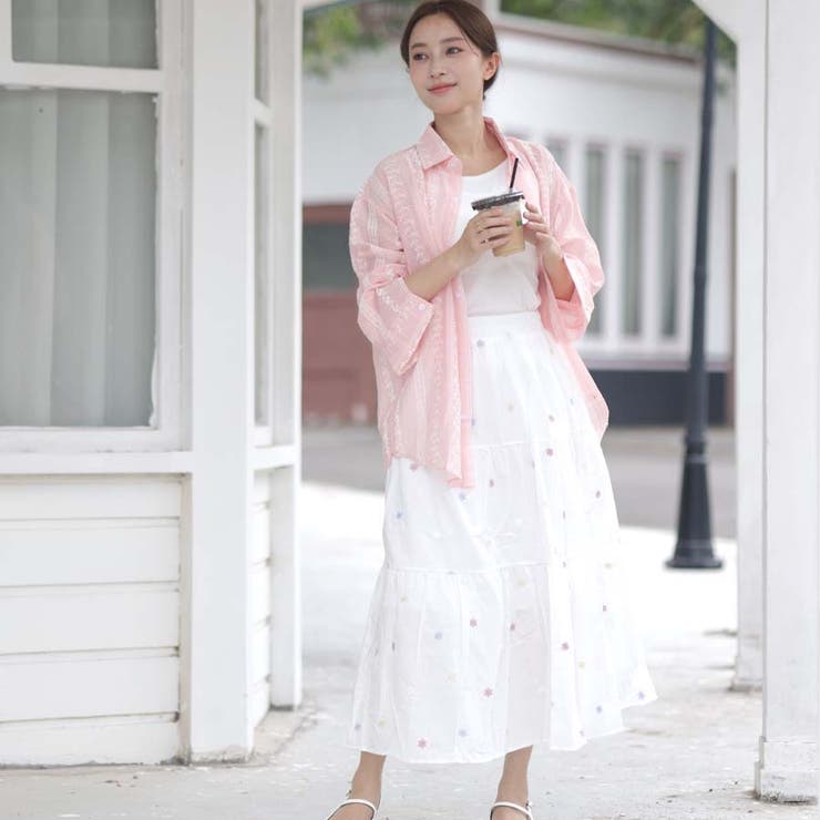 シャツカーディガン 3Dフラワープリント 透け感 | shoppinggo | 詳細画像40 