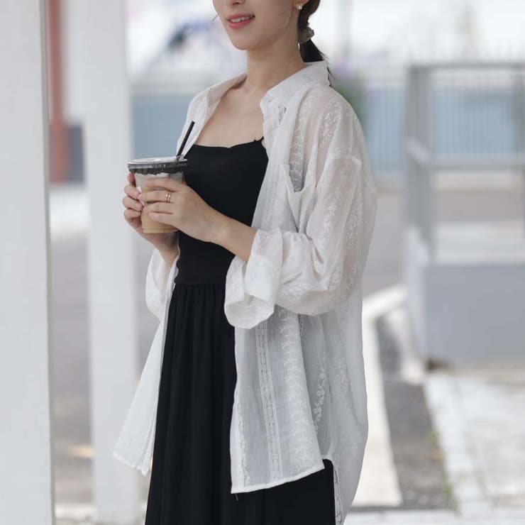 シャツカーディガン 3Dフラワープリント 透け感 | shoppinggo | 詳細画像45 