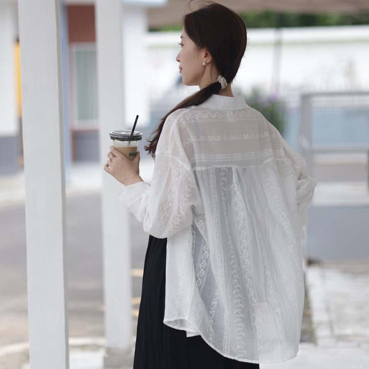 シャツカーディガン 3Dフラワープリント 透け感 | shoppinggo | 詳細画像47 