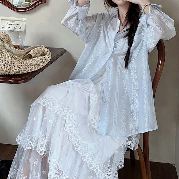 シャツカーディガン 3Dフラワープリント 透け感 | shoppinggo | 詳細画像52 