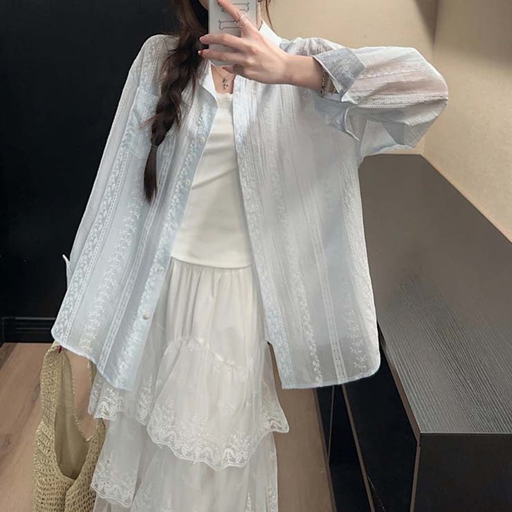 シャツカーディガン 3Dフラワープリント 透け感 | shoppinggo | 詳細画像53 