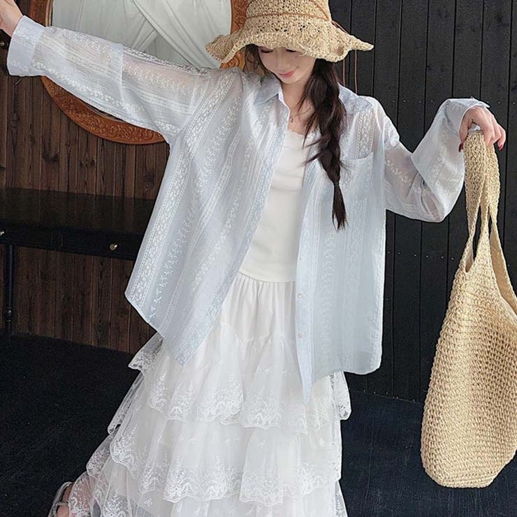 シャツカーディガン 3Dフラワープリント 透け感 | shoppinggo | 詳細画像55 