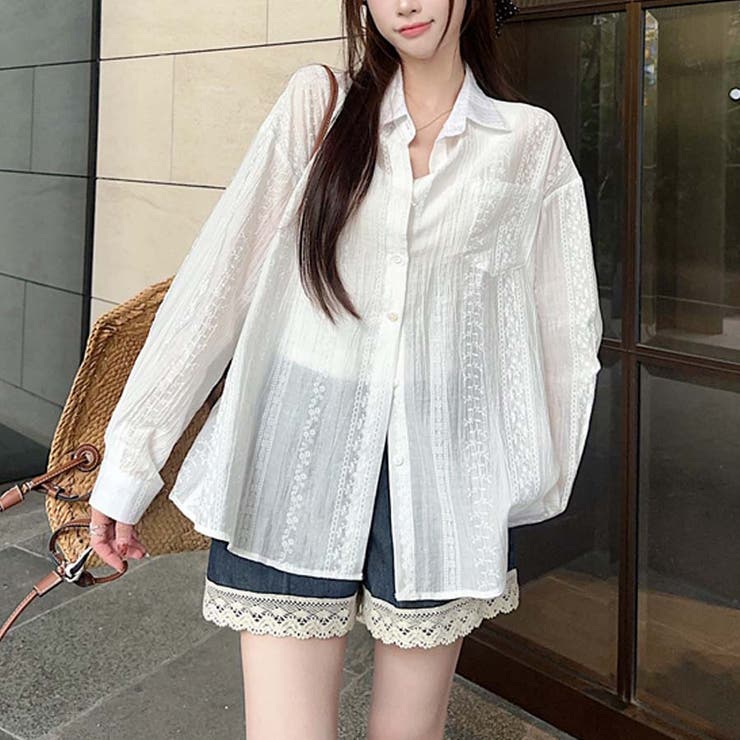 シャツカーディガン 3Dフラワープリント 透け感 | shoppinggo | 詳細画像58 