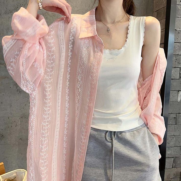 シャツカーディガン 3Dフラワープリント 透け感 | shoppinggo | 詳細画像60 