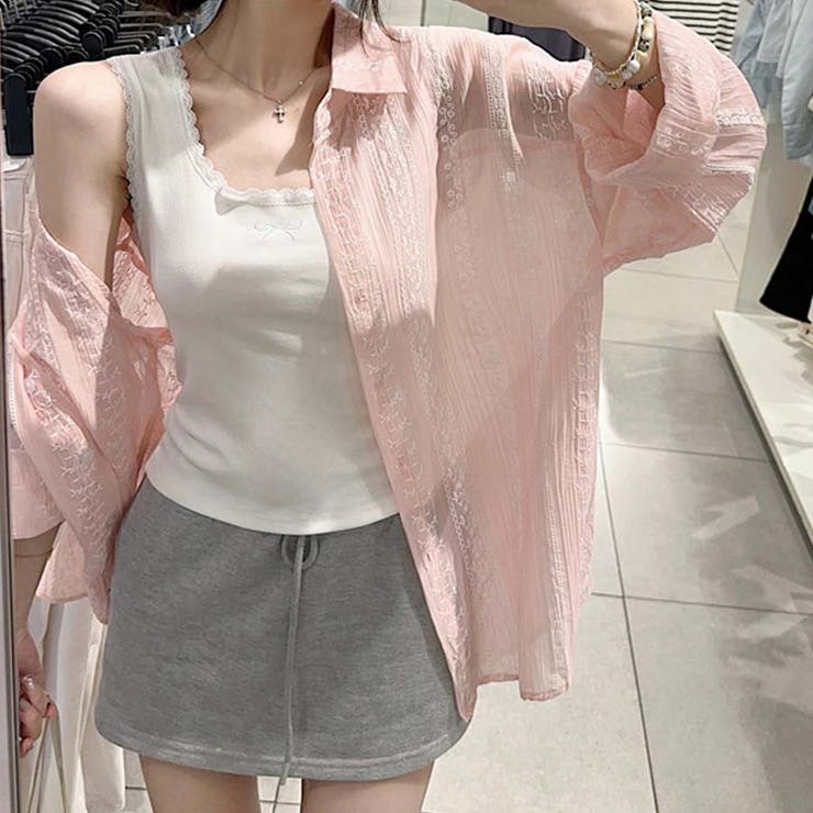 シャツカーディガン 3Dフラワープリント 透け感 | shoppinggo | 詳細画像65 