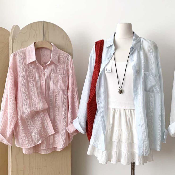 シャツカーディガン 3Dフラワープリント 透け感 | shoppinggo | 詳細画像66 