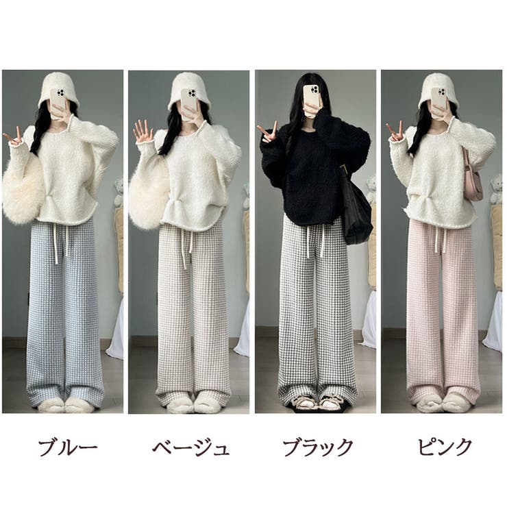 裏起毛パンツ 千鳥格子 ワイドパンツ | shoppinggo | 詳細画像2 