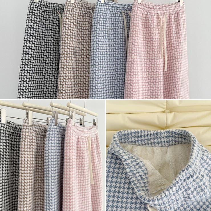 裏起毛パンツ 千鳥格子 ワイドパンツ | shoppinggo | 詳細画像5 