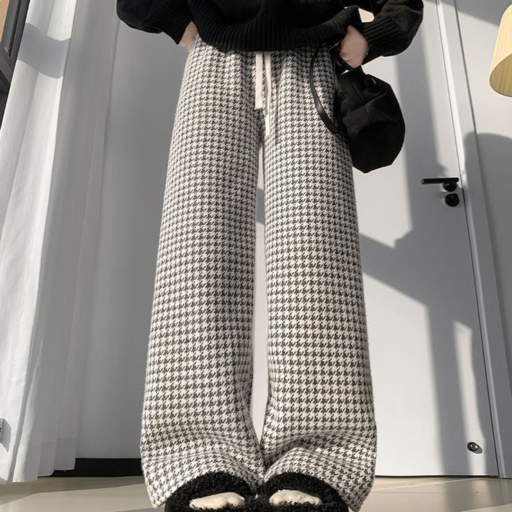 裏起毛パンツ 千鳥格子 ワイドパンツ | shoppinggo | 詳細画像8 