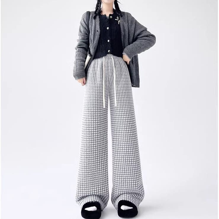 裏起毛パンツ 千鳥格子 ワイドパンツ | shoppinggo | 詳細画像10 