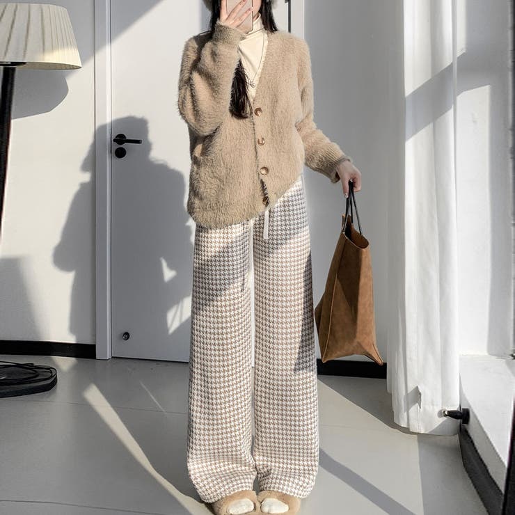 裏起毛パンツ 千鳥格子 ワイドパンツ | shoppinggo | 詳細画像24 