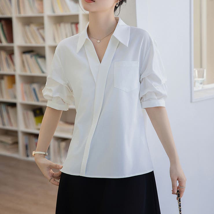 Vネック シャツ ブラウス[品番：JRKW0005389]｜shoppinggo