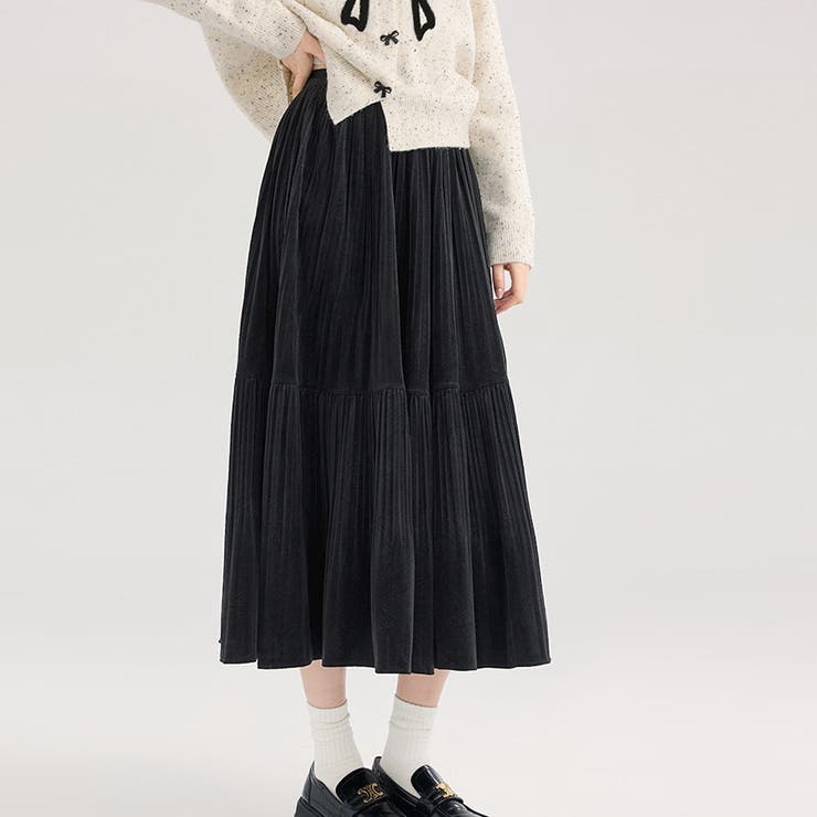 ブラック | プリーツスカートロング黒 無地スカート ひざ下 | shoppinggo