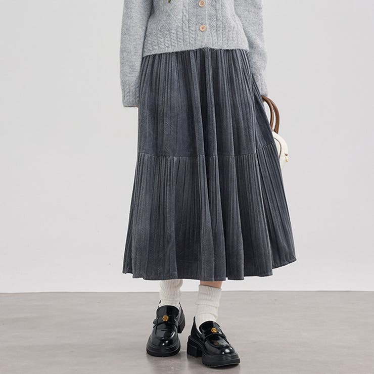 グレー | プリーツスカートロング黒 無地スカート ひざ下 | shoppinggo
