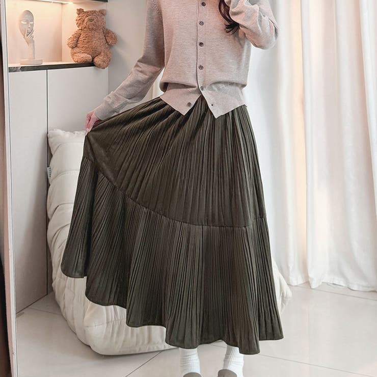 オリーブ | プリーツスカートロング黒 無地スカート ひざ下 | shoppinggo