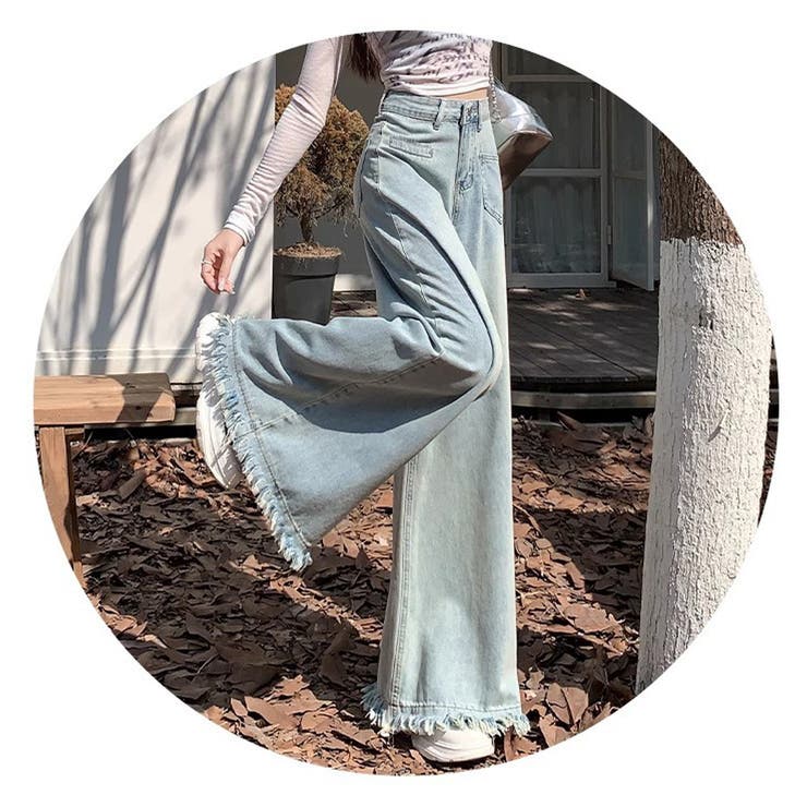 ワイドデニムパンツ ハイウエスト 裾フリンジ | shoppinggo | 詳細画像12 