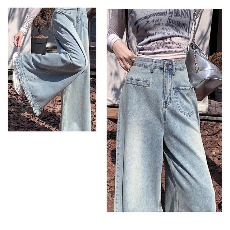 ワイドデニムパンツ ハイウエスト 裾フリンジ | shoppinggo | 詳細画像15 