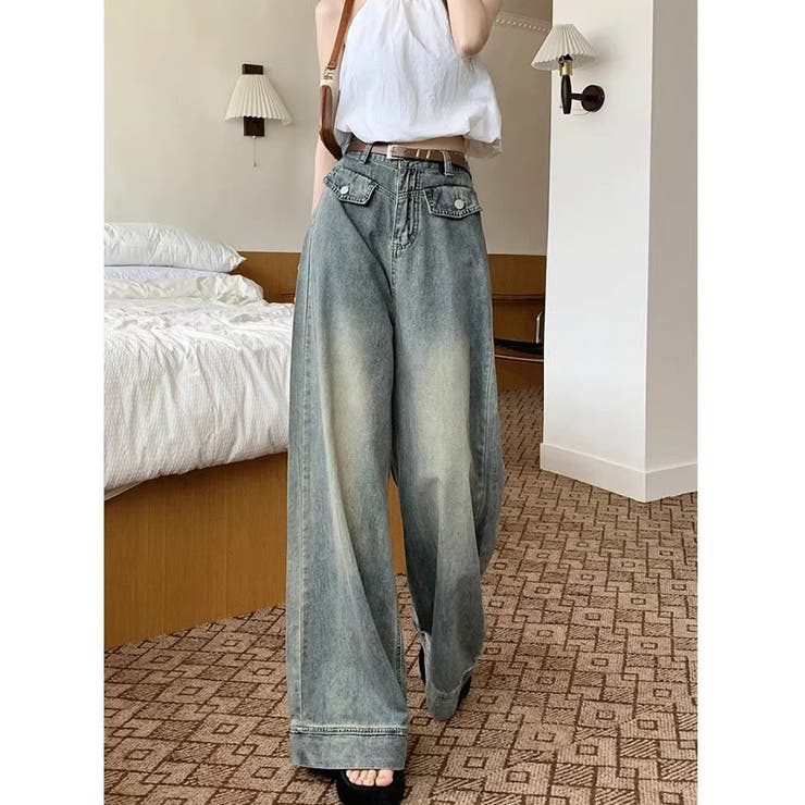ワイドデニムパンツ ハイウエスト シンプルデニム | shoppinggo | 詳細画像3 