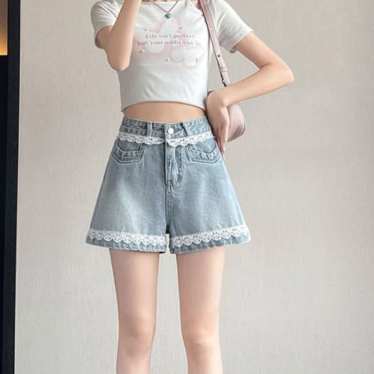 レース付きデニムパンツ ショートパンツレディース ショーパン | shoppinggo | 詳細画像9 