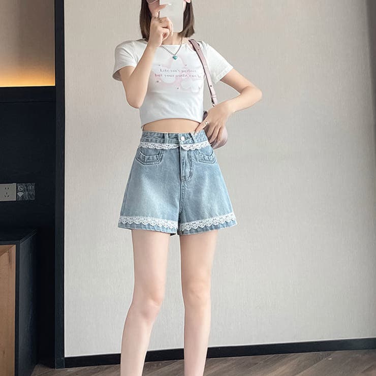 レース付きデニムパンツ ショートパンツレディース ショーパン | shoppinggo | 詳細画像11 