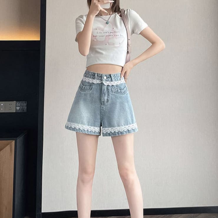 レース付きデニムパンツ ショートパンツレディース ショーパン | shoppinggo | 詳細画像13 