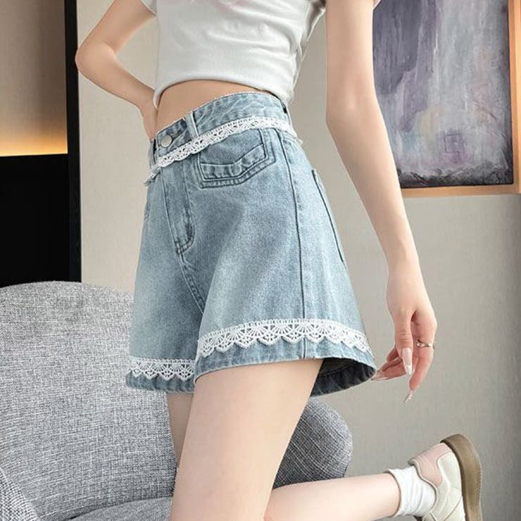 レース付きデニムパンツ ショートパンツレディース ショーパン | shoppinggo | 詳細画像14 