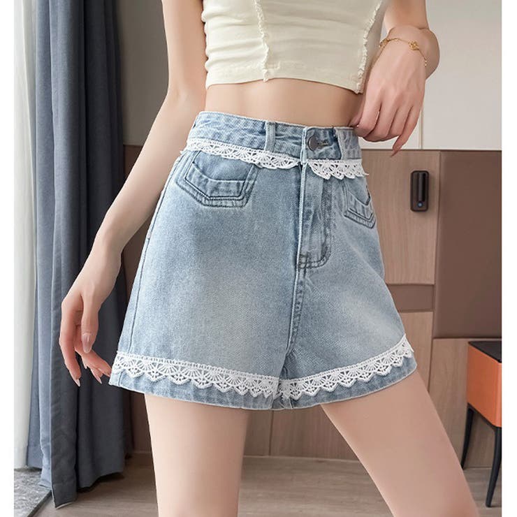 レース付きデニムパンツ ショートパンツレディース ショーパン | shoppinggo | 詳細画像15 