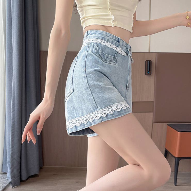 レース付きデニムパンツ ショートパンツレディース ショーパン | shoppinggo | 詳細画像16 