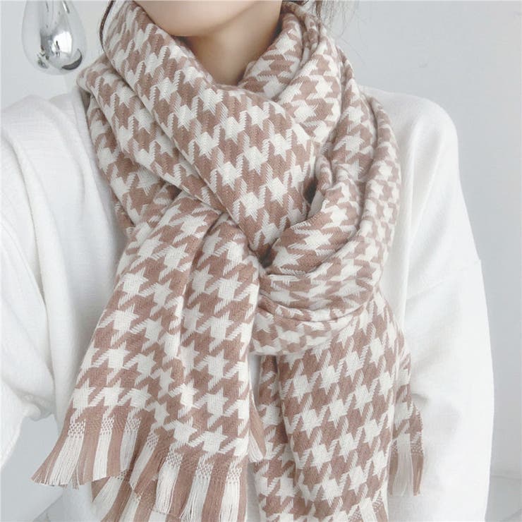 ピンクホワイト | マフラー チェック柄 大判 | shoppinggo
