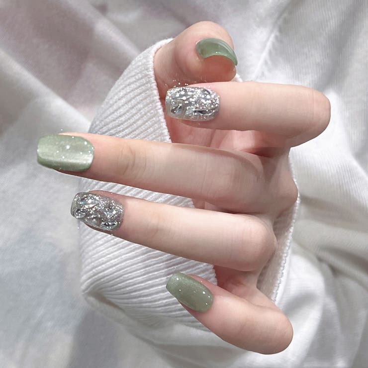 MJ574GR | ネイルチップ ショート キラキラ | shoppinggo