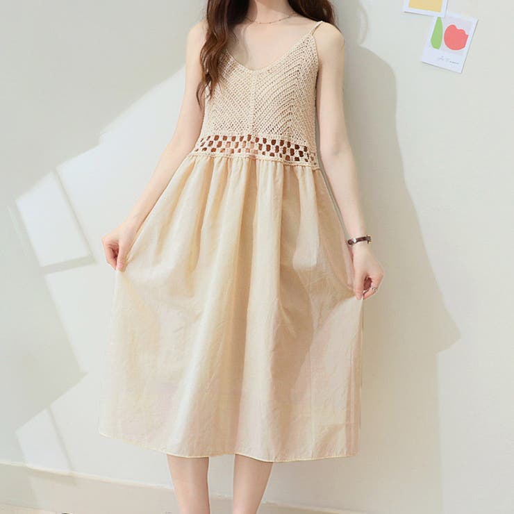 ベージュ | キャミワンピース 低身長 Vネック | shoppinggo