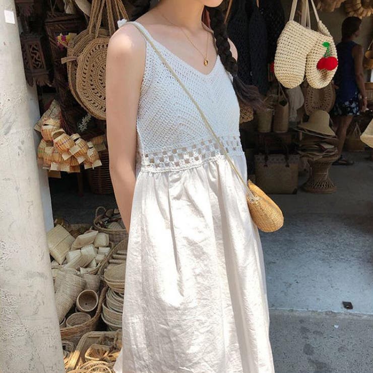 ホワイト | キャミワンピース 低身長 Vネック | shoppinggo