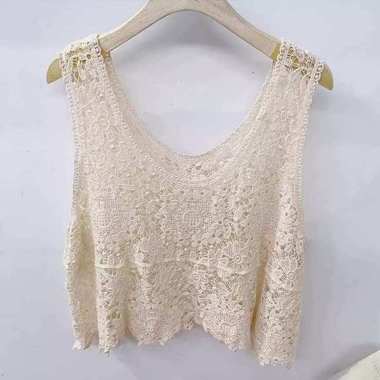 透かし編みメッシュニット ノースリーブトップス サマーニット | shoppinggo | 詳細画像4 