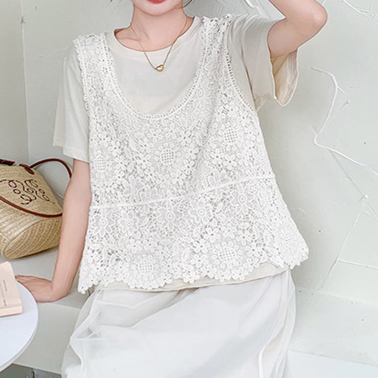 透かし編みメッシュニット ノースリーブトップス サマーニット | shoppinggo | 詳細画像9 