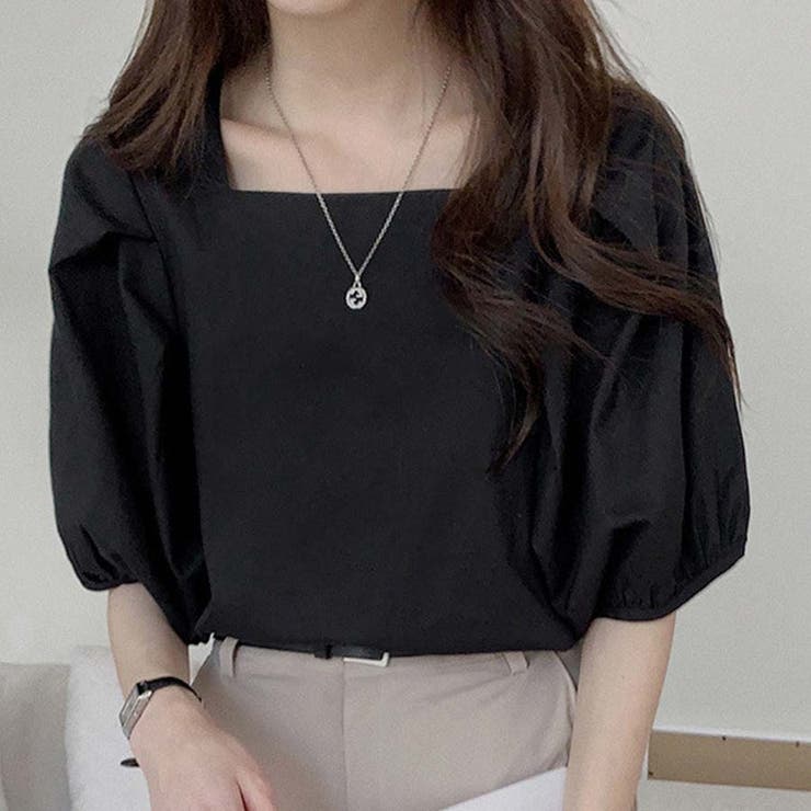 ブラック | 夏新作 パフスリーブ ブラウス | shoppinggo