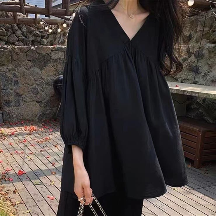 ブラック | シャツ 秋服ブラウス Vネック | shoppinggo