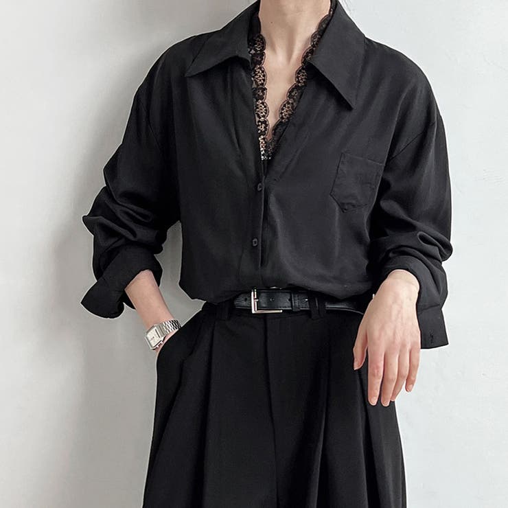 ブラック | 新作ブラウス シャツ レース付きトップス | shoppinggo