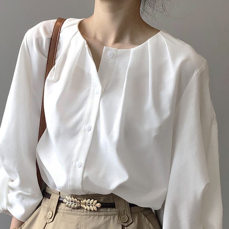 シャツ キーネック フロントタック[品番:JRKW0005378 シャツ キーネック フロントタック[品番:JRKW0005378