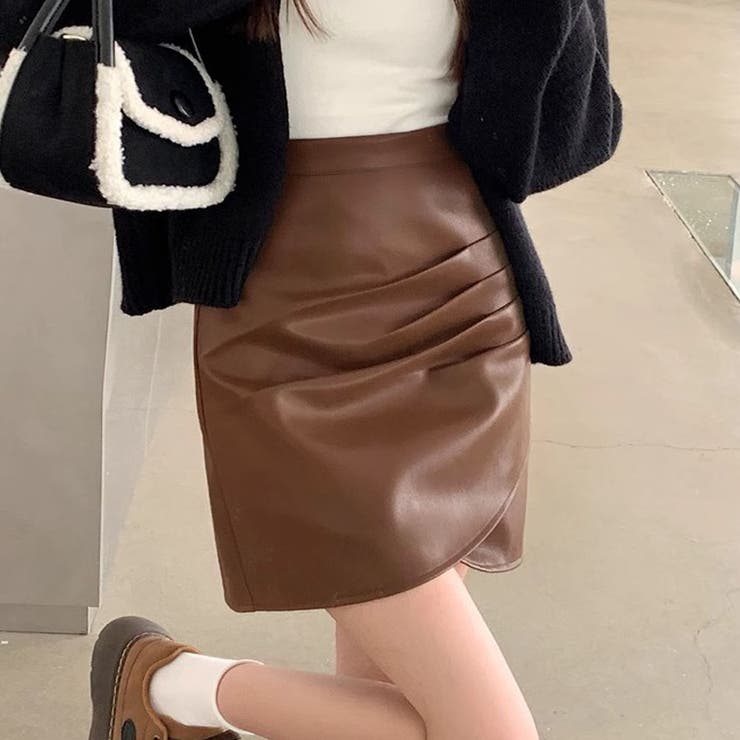 ミニスカート フェイクレザーインナーパンツ付 台形スカート黒 韓国 | shoppinggo | 詳細画像15 