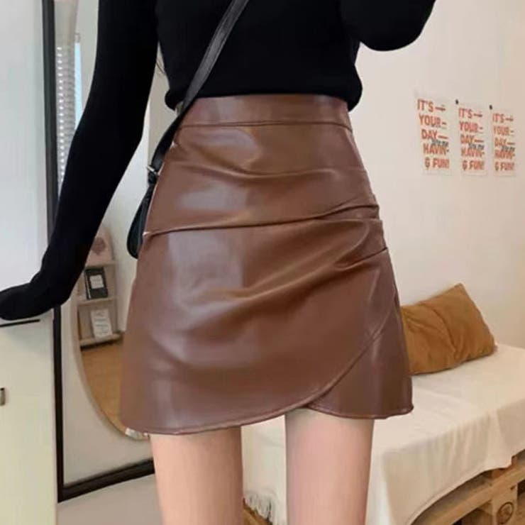 ミニスカート フェイクレザーインナーパンツ付 台形スカート黒 韓国 | shoppinggo | 詳細画像18 
