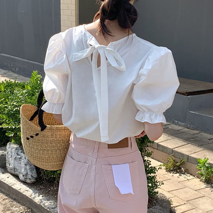 ホワイト | ブラウス バックリボン シャツ | shoppinggo