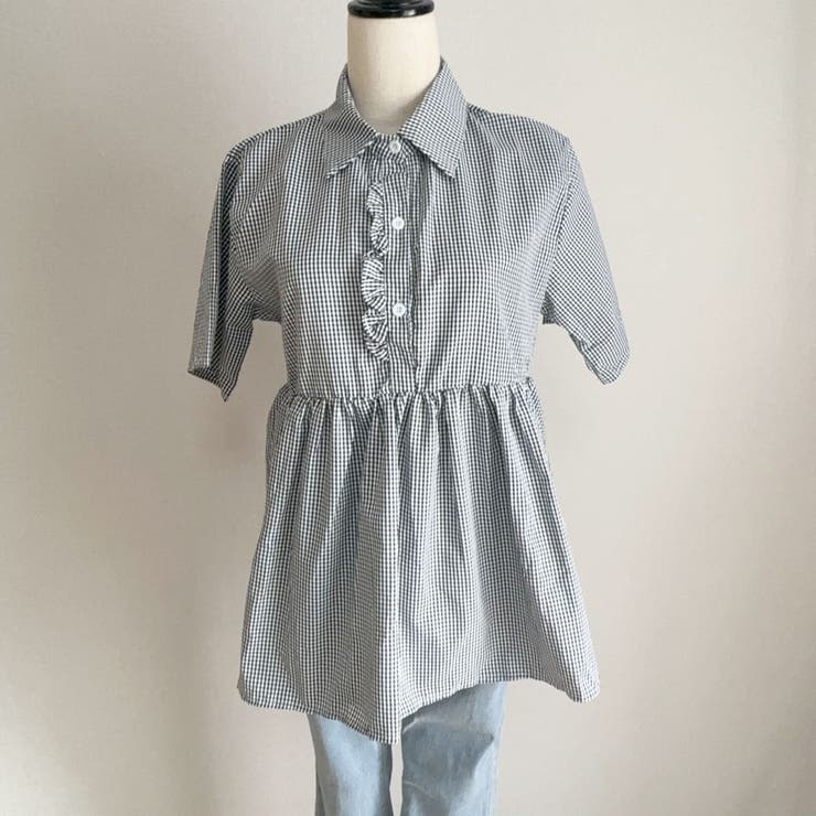 アシンメトリーフリルシャツ 半袖 チェックシャツ | shoppinggo | 詳細画像10 