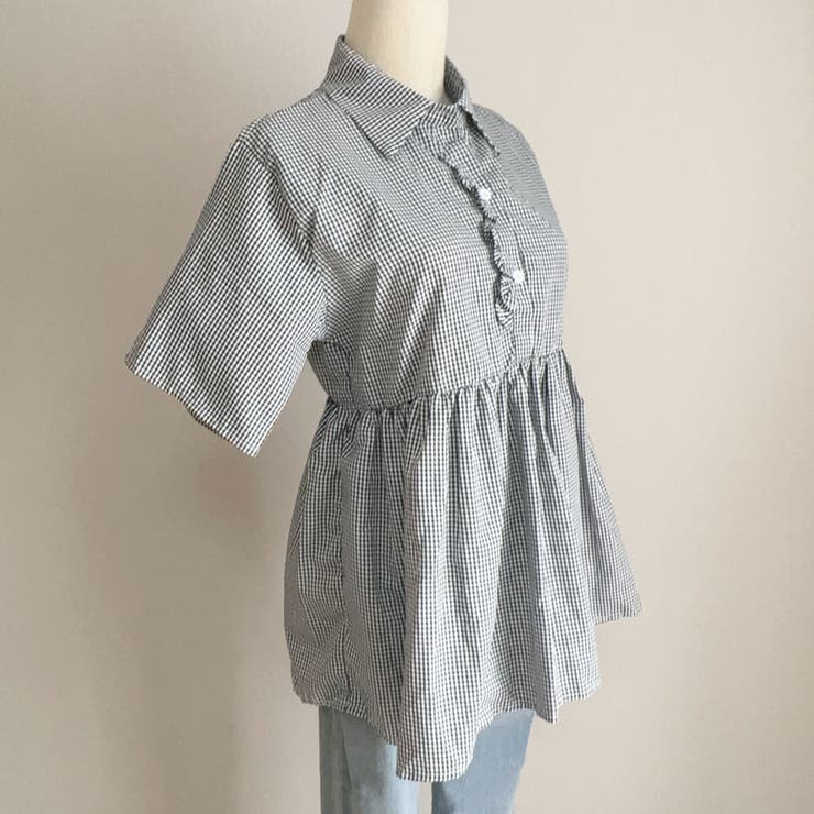 アシンメトリーフリルシャツ 半袖 チェックシャツ | shoppinggo | 詳細画像12 